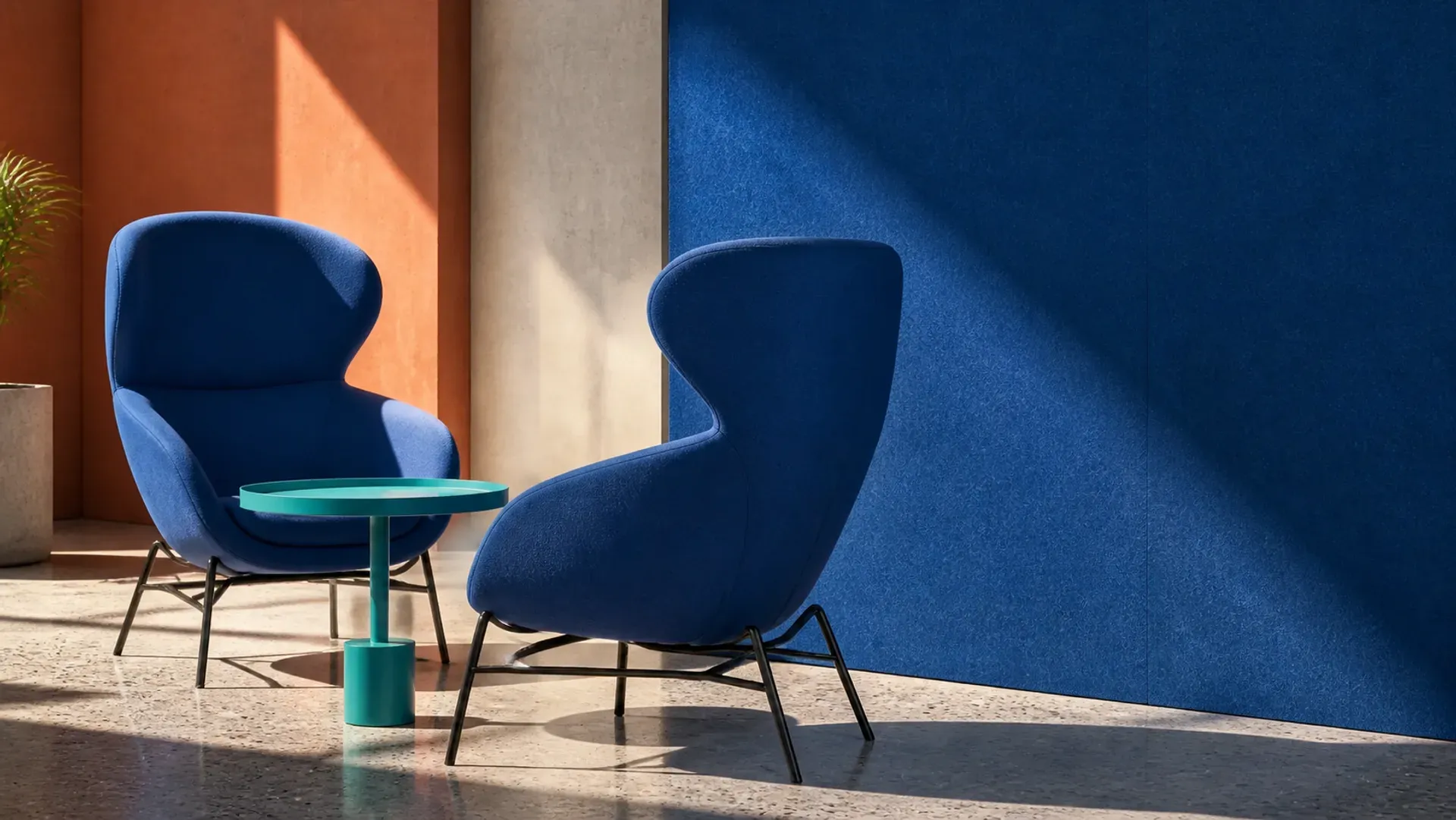 Connected booths suggesting parallel conversations