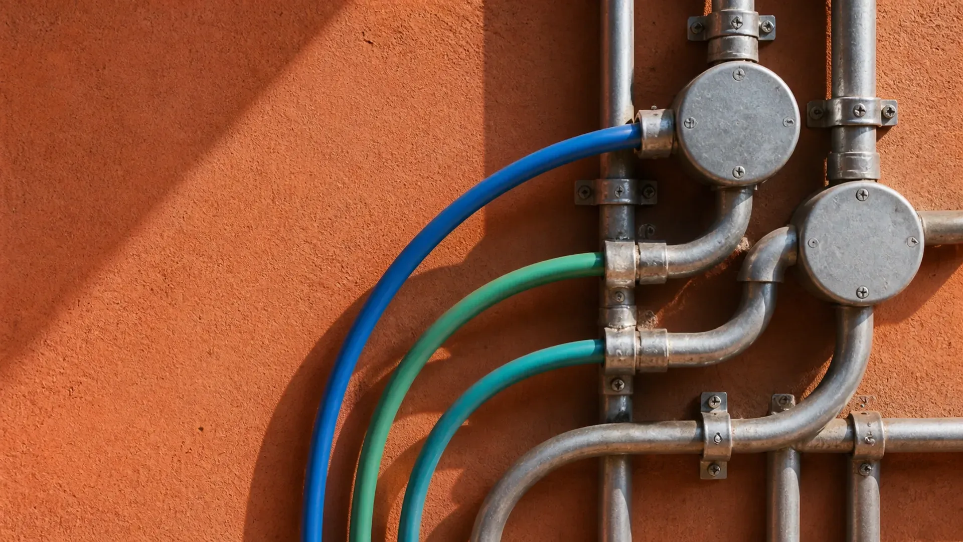 Parallel channels routing through a terracotta facade