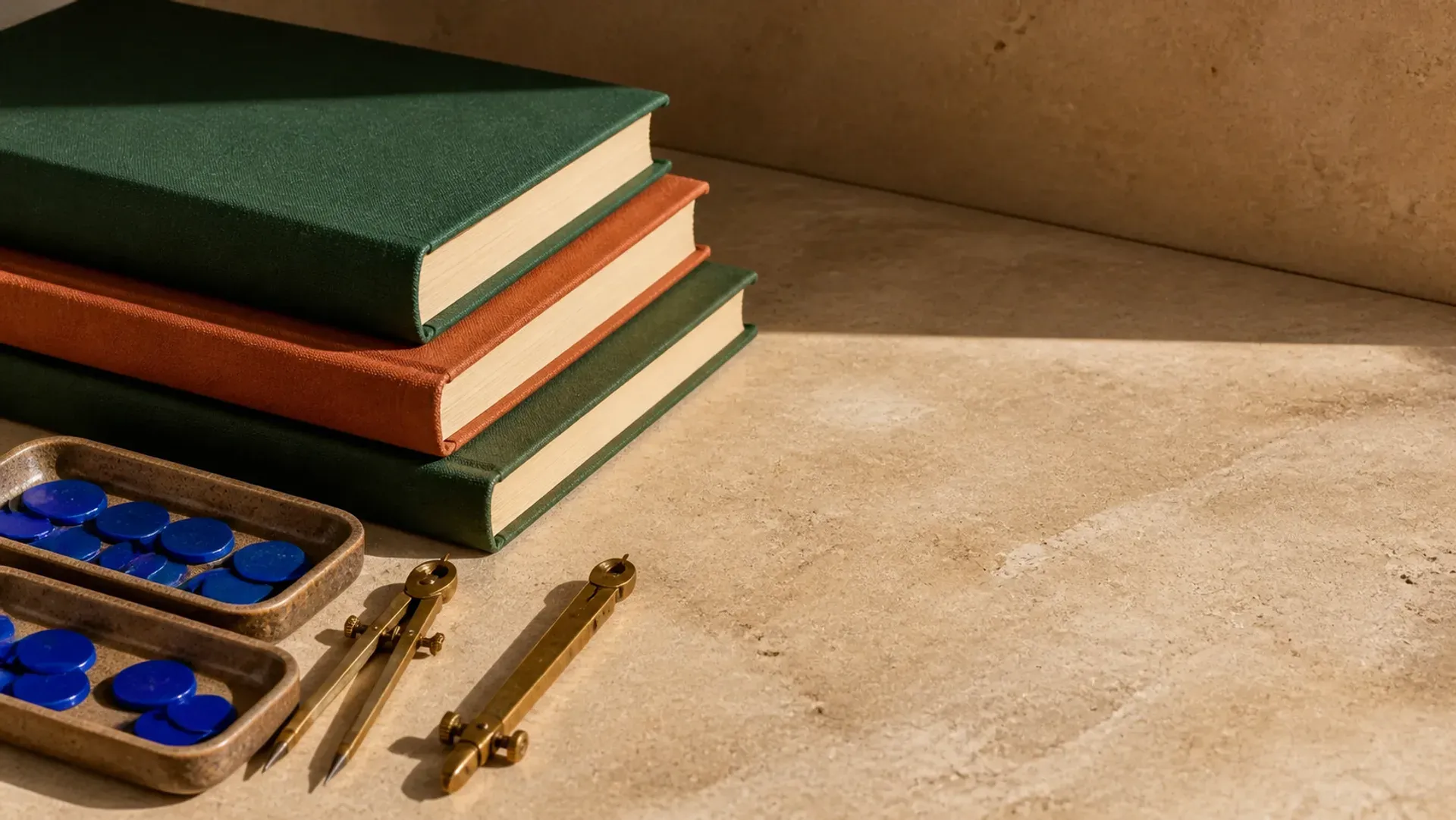 Traditional brass balance tools on a stone surface